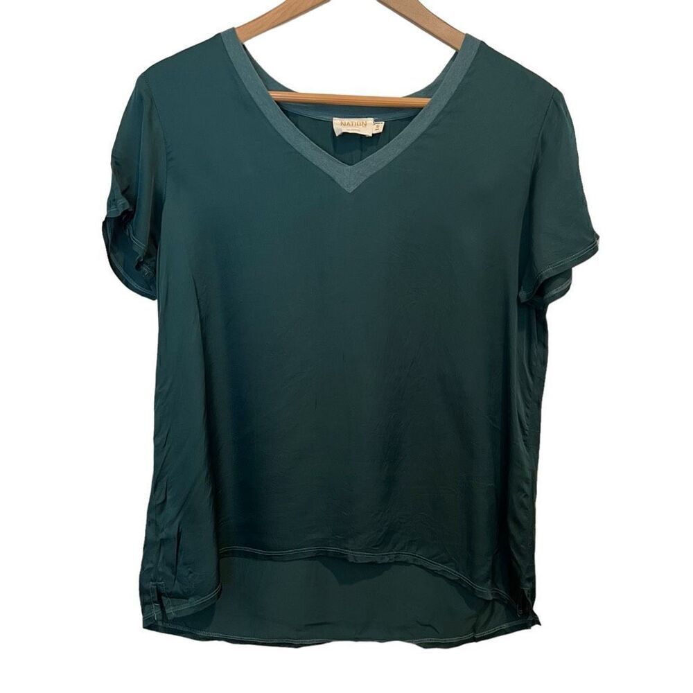 Nation LTD June Hammered Satin V Neck T-Shirt Top Size S